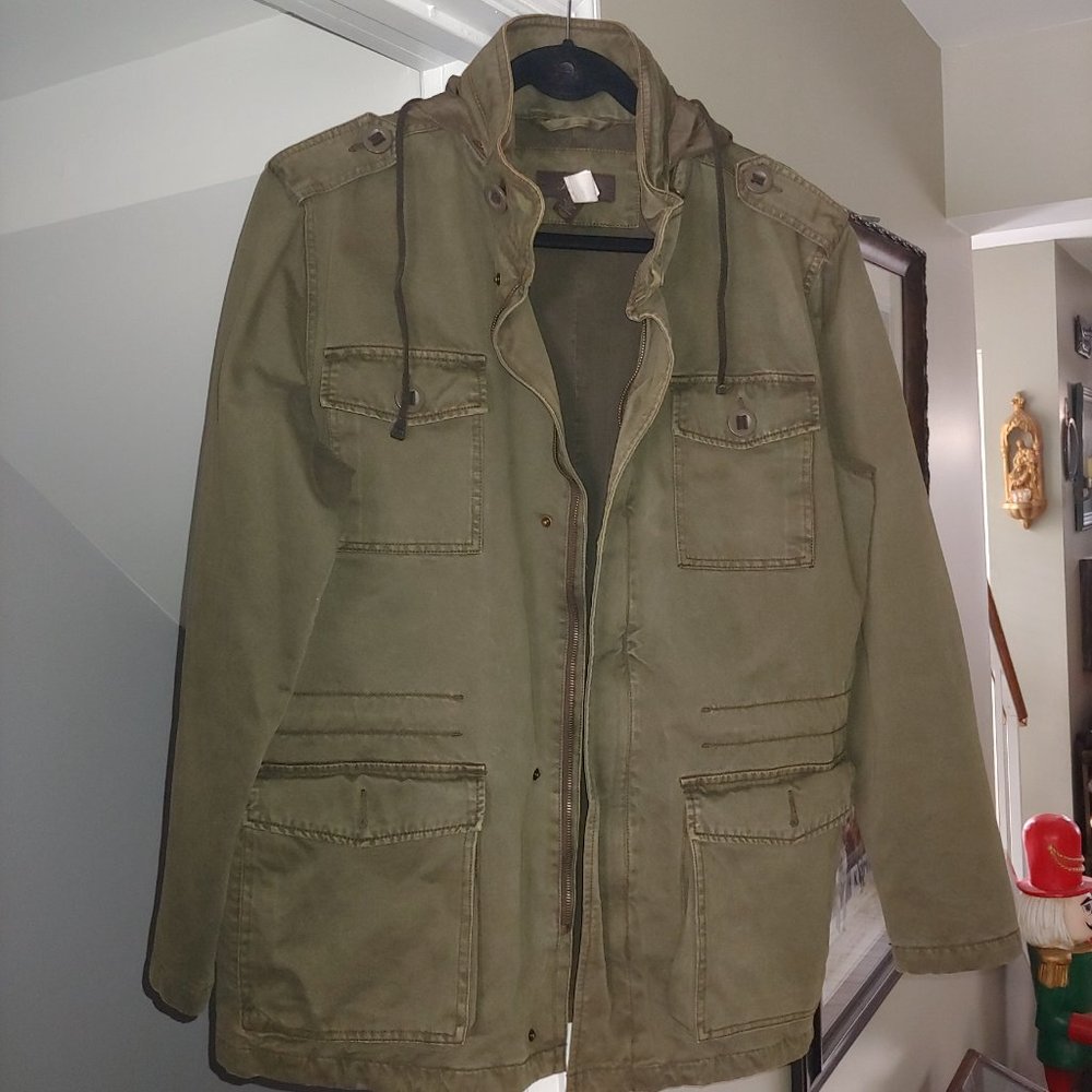Tasso Elba Military Hoody Green Olive Jacket - Zip & Pull S…